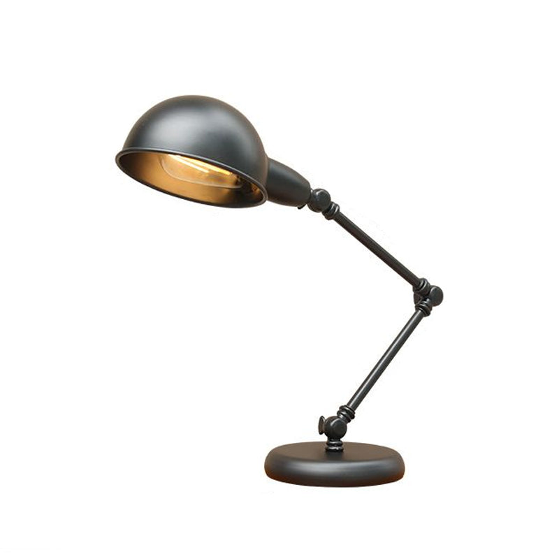 Industrial Metal Swing Arm Table Lamp With Shade Black Finish 3-Joint Task Light For Bedroom / Dome