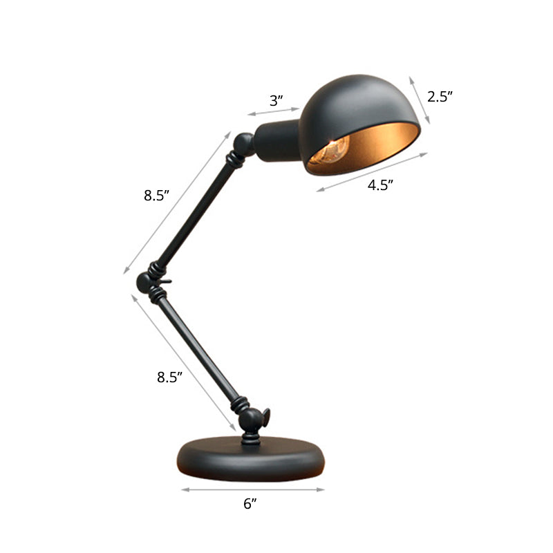 Industrial Metal Swing Arm Table Lamp With Shade Black Finish 3-Joint Task Light For Bedroom