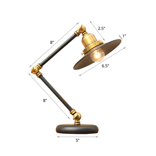 Industrial Metal Swing Arm Table Lamp With Shade Black Finish 3-Joint Task Light For Bedroom