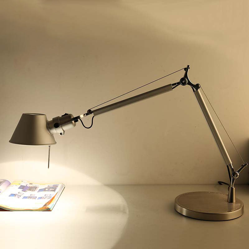 Industrial Telescopic Table Lamp: Silver Metal Reading Light With Tapered Shade