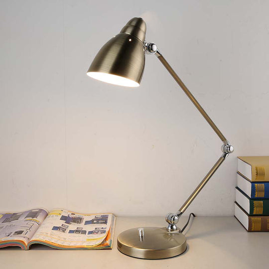 Iron Bell Shaped Industrial Table Lamp With Swing Arm For Study Room Desk Bronze