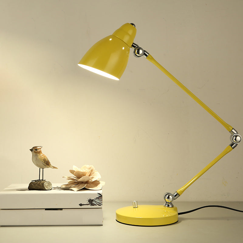 Iron Bell Shaped Industrial Table Lamp With Swing Arm For Study Room Desk Yellow