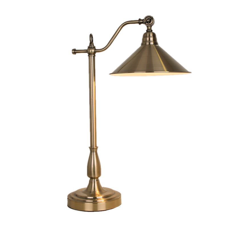 Antique-Style Bronze Conical Table Lamp With Rotary Joint: Metal Bedside Night Light