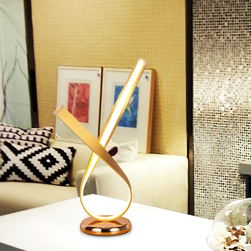 Minimalistic Metal Ribbon-Shape Table Light With Acrylic Diffuser For Bedroom Night Lamp