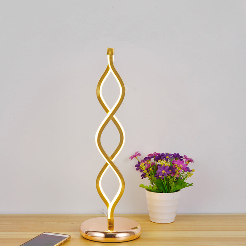 Art Deco Led Gold Wavy Strip Table Lamp With Plug-In Cord