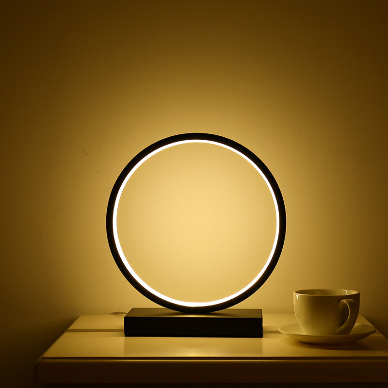 Simplicity Led Night Light Metal Bedroom Table Lamp With Rectangular Base Black / Warm Circle