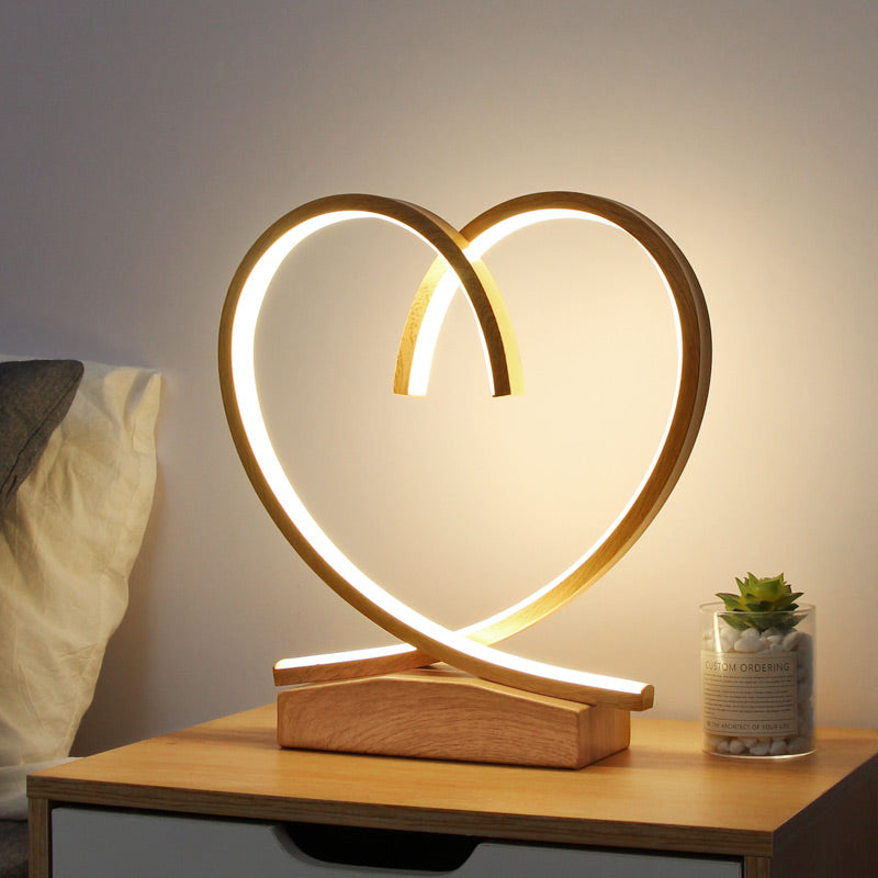 Halo Ring Led Nightstand Lamp Stylish Table Light For Bedroom Wood / Loving Heart On/Off Switch