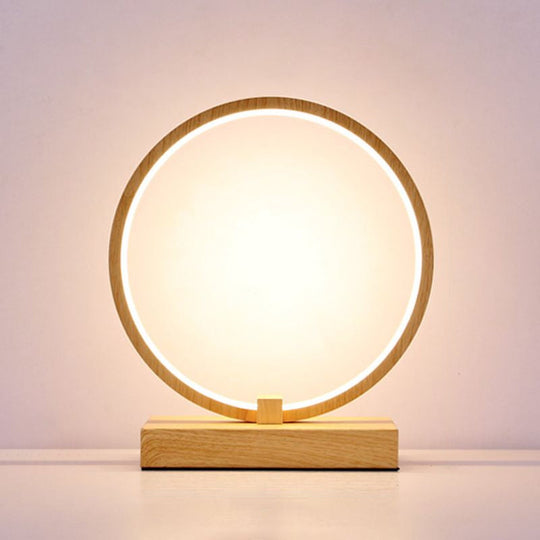 Halo Ring Led Nightstand Lamp Stylish Table Light For Bedroom Wood / Round On/Off Switch