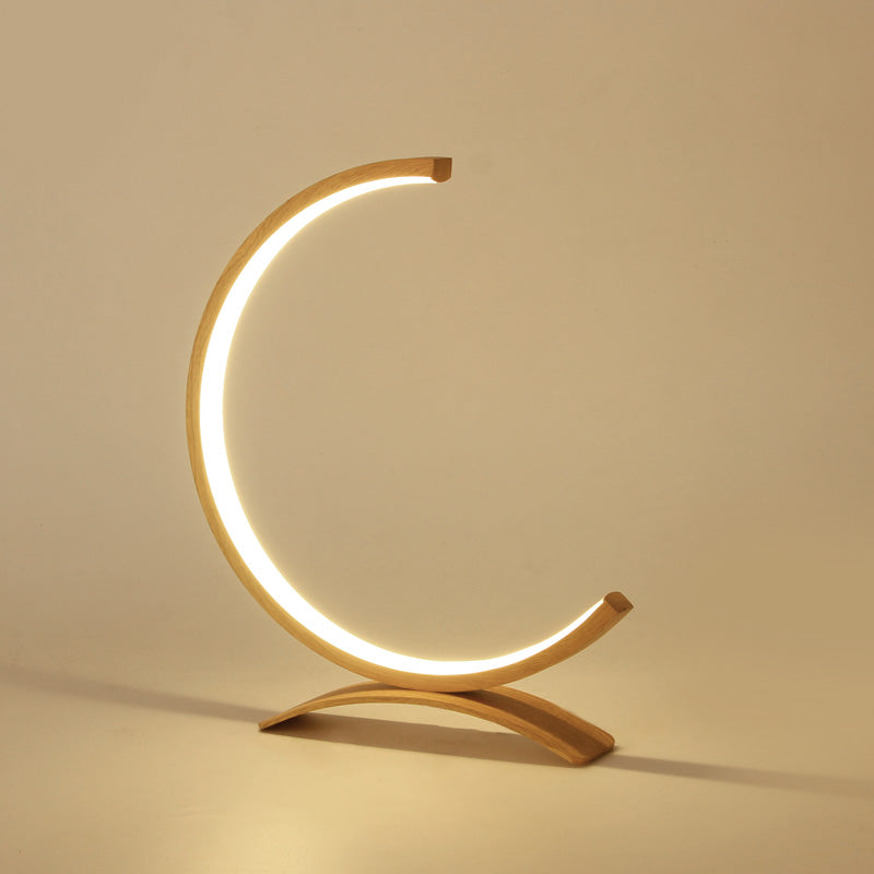 C-Shaped Aluminum Led Table Lamp With Dimmer Switch - Minimalist Style Night Light Wood