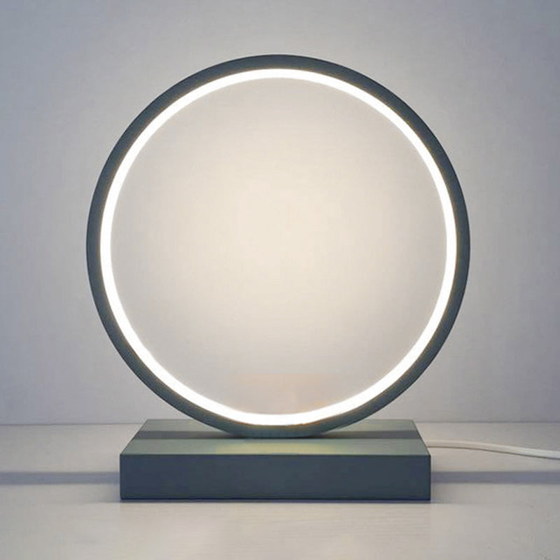 Minimalist Circular Led Night Table Lamp For Bedroom Décor Gray-Blue / Natural