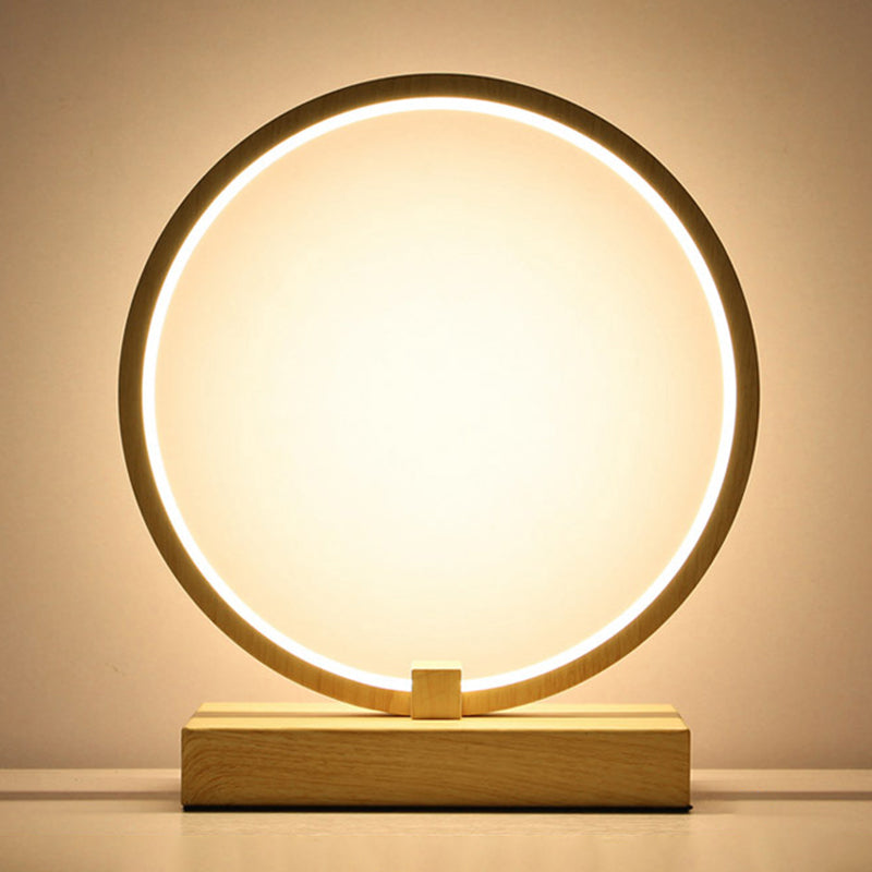 Minimalist Circular Led Night Table Lamp For Bedroom Décor Wood / Natural