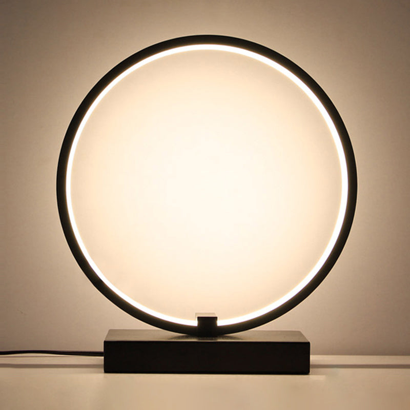 Minimalist Circular Led Night Table Lamp For Bedroom Décor Black / Natural