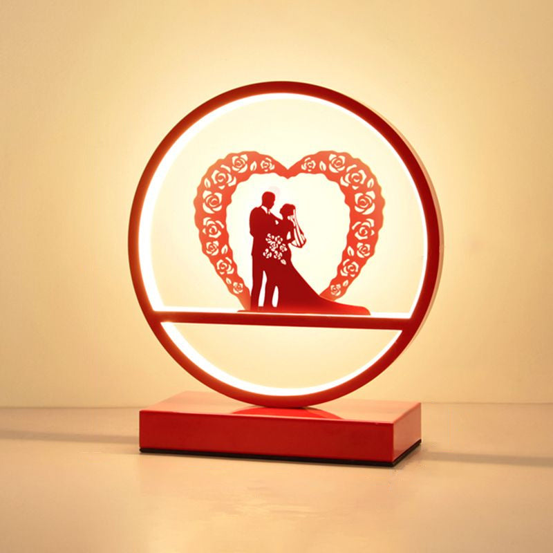 Red Loop Night Light: Romantic Metal Led Table Lamp For Bedroom / Couple On/Off Switch