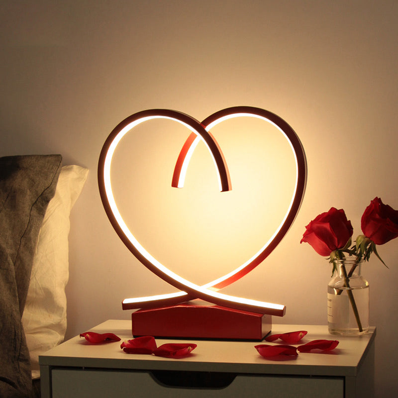 Red Loop Night Light: Romantic Metal Led Table Lamp For Bedroom