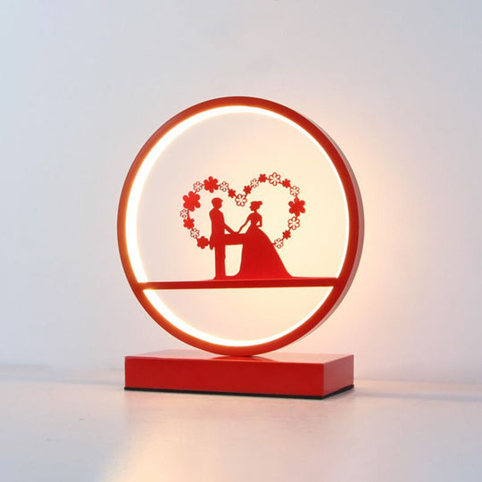 Red Loop Night Light: Romantic Metal Led Table Lamp For Bedroom / Portrait On/Off Switch