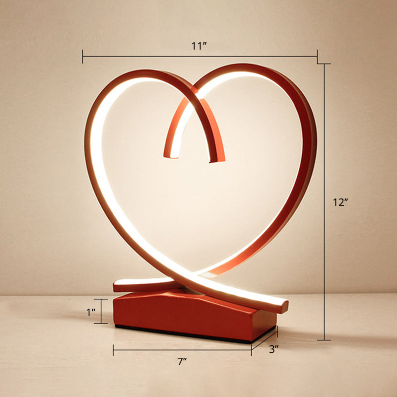 Red Loop Night Light: Romantic Metal Led Table Lamp For Bedroom