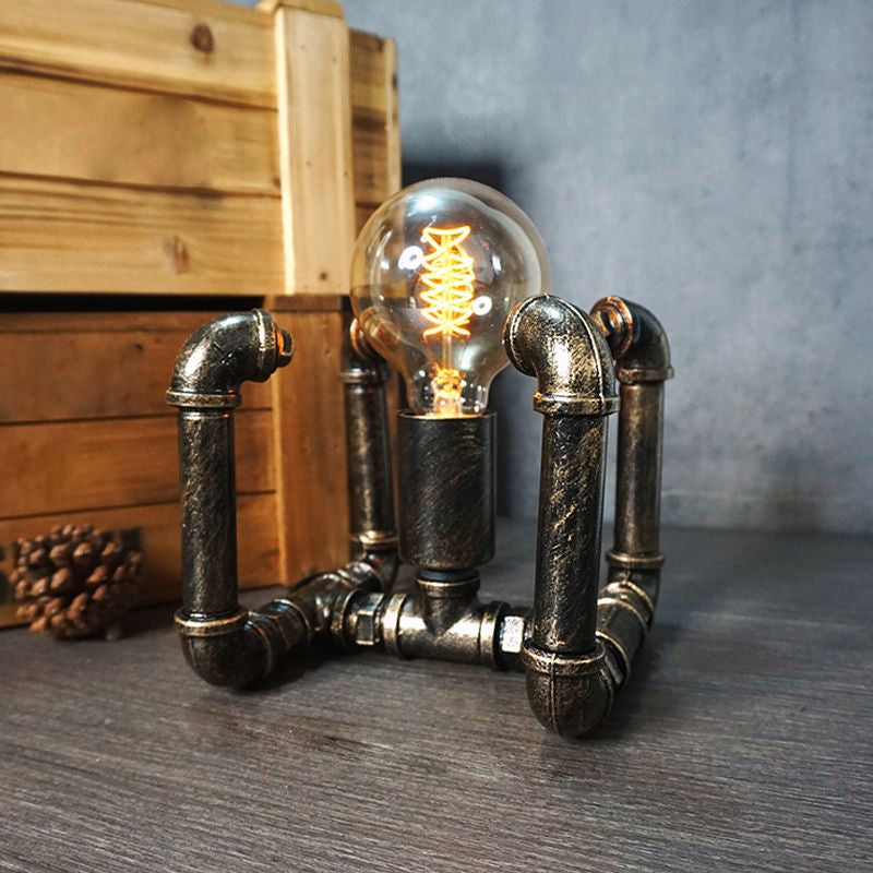 Iron Pipe Art Night Lamp - Industrial Table Light In Bronze For Boys Room / Up