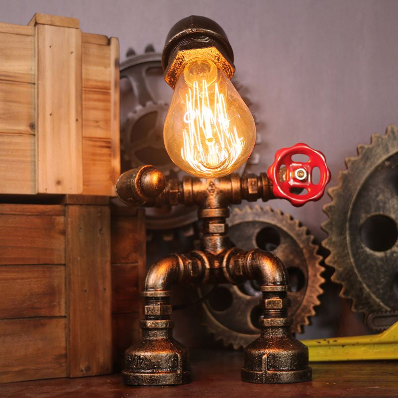 Steampunk Style Water Pipe Table Lamp Metal Antiqued Bronze Nightstand Light / Sport