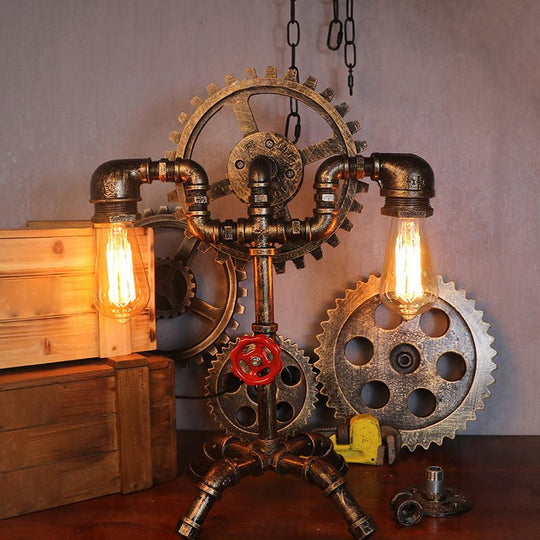 Steampunk Style Water Pipe Table Lamp Metal Antiqued Bronze Nightstand Light / Shadeless