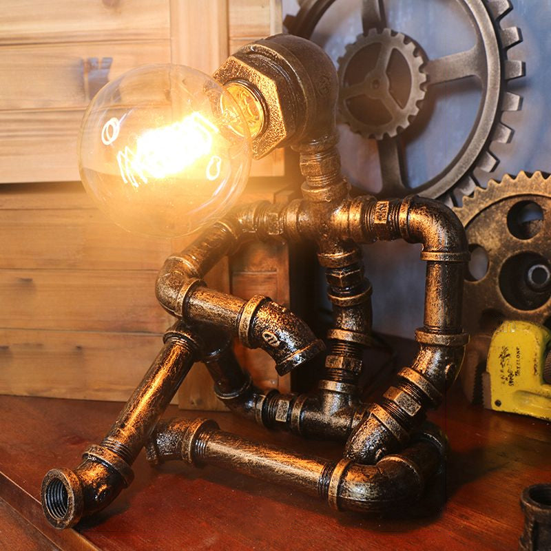 Steampunk Style Water Pipe Table Lamp Metal Antiqued Bronze Nightstand Light / Sitting