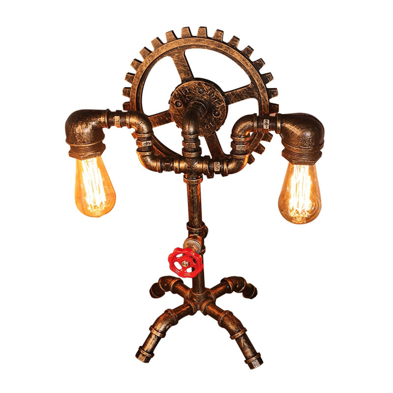 Steampunk Style Water Pipe Table Lamp Metal Antiqued Bronze Nightstand Light