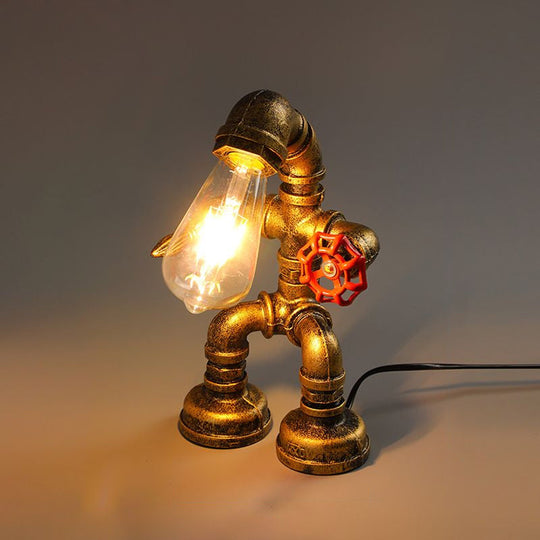 Industrial Pipe Style Night Light Table Lamp Wrought Iron Accent In Bronze / Short Arm