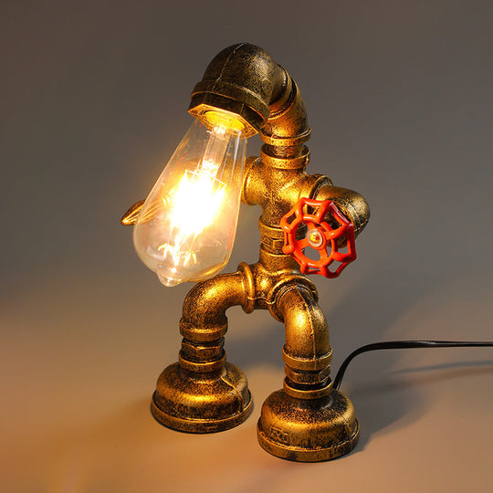 Industrial Pipe Style Night Light Table Lamp Wrought Iron Accent In Bronze