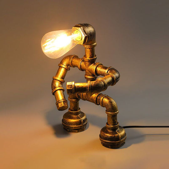 Industrial Pipe Style Night Light Table Lamp Wrought Iron Accent In Bronze / Standing