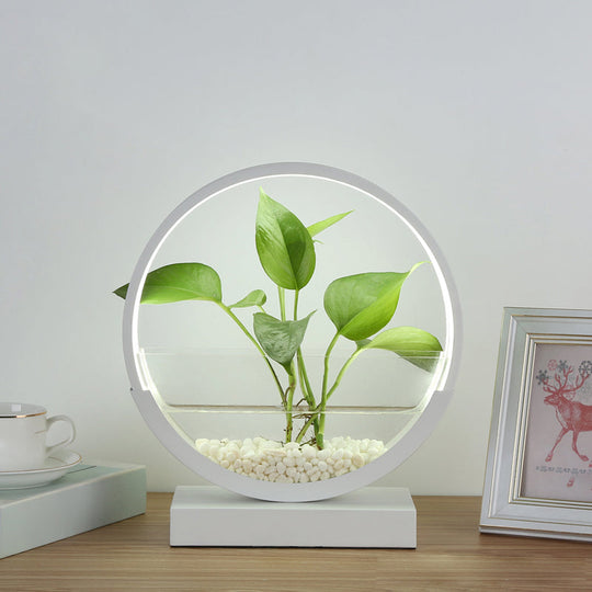 Nordic Circle Table Lamp With Hydroponics Plant Pot Design And Led Night Light White /