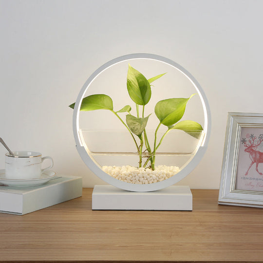 Nordic Circle Table Lamp With Hydroponics Plant Pot Design And Led Night Light White / 3 Color