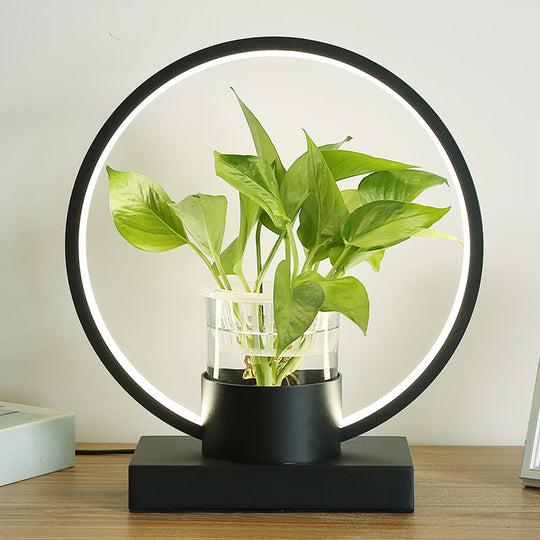 Decorative Aluminum Led Night Lamp With Glass Plant Cup Black / White
