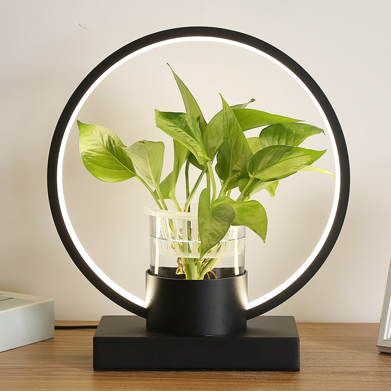 Decorative Aluminum Led Night Lamp With Glass Plant Cup Black / Remote Control Stepless Dimming
