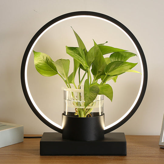 Decorative Aluminum Led Night Lamp With Glass Plant Cup Black / Warm
