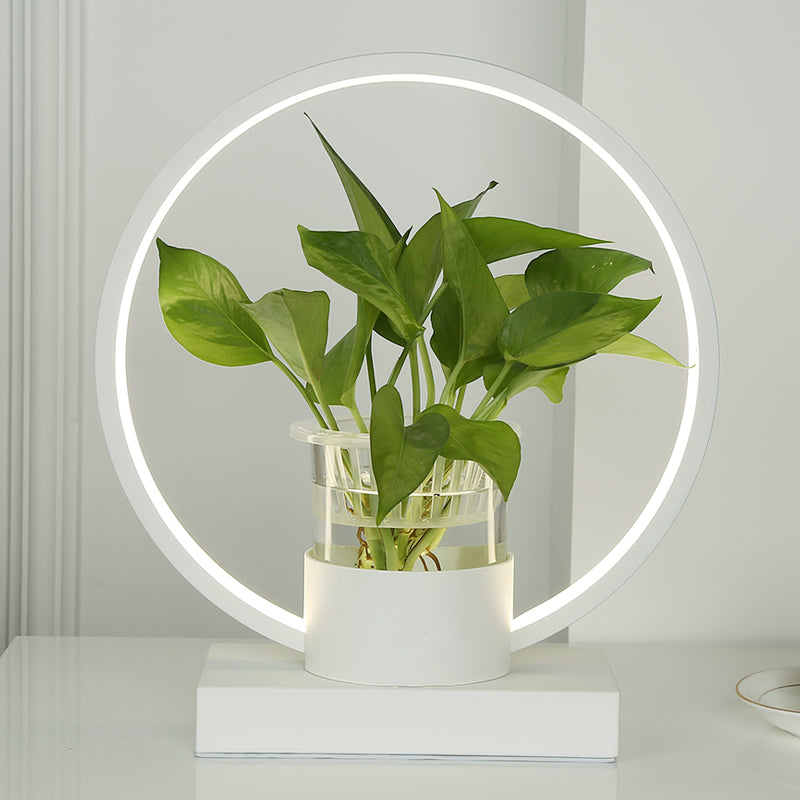 Decorative Aluminum Led Night Lamp With Glass Plant Cup White /