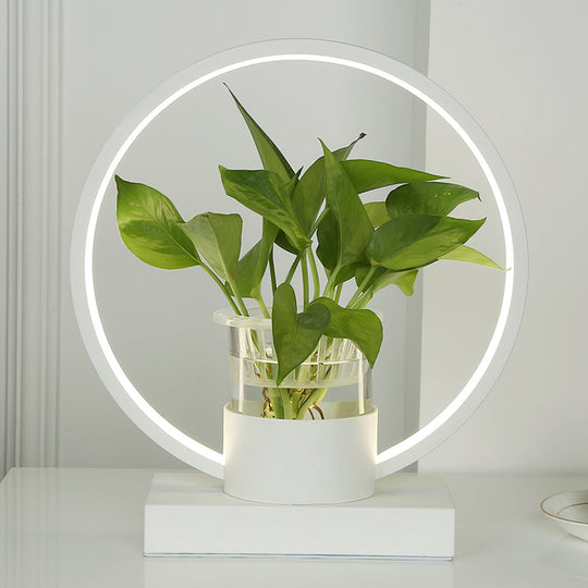 Decorative Aluminum Led Night Lamp With Glass Plant Cup White /