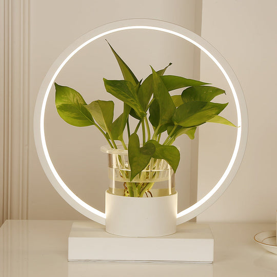 Decorative Aluminum Led Night Lamp With Glass Plant Cup White / Warm