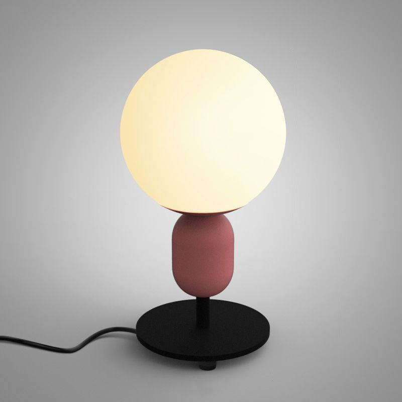 Macaron Spherical Night Lamp - White Glass Table Light For Childrens Bedroom Pink / Short Arm
