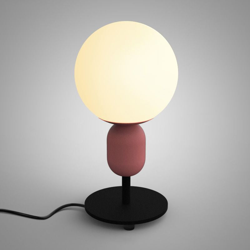 Macaron Spherical Night Lamp - White Glass Table Light For Childrens Bedroom Pink / Long Arm