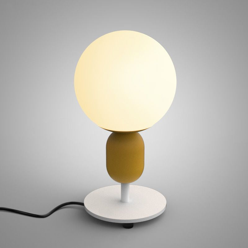 Macaron Spherical Night Lamp - White Glass Table Light For Childrens Bedroom Yellow / Short Arm