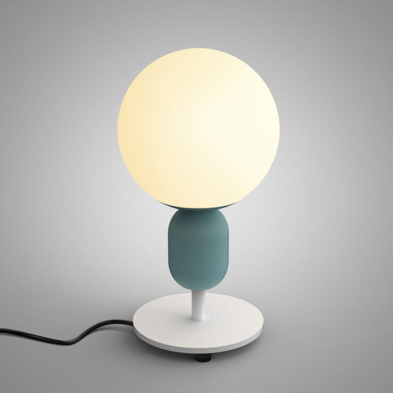 Macaron Spherical Night Lamp - White Glass Table Light For Childrens Bedroom Blue / Short Arm