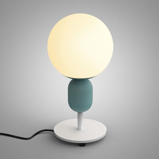 Macaron Spherical Night Lamp - White Glass Table Light For Childrens Bedroom Blue / Long Arm