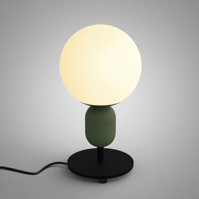 Macaron Spherical Night Lamp - White Glass Table Light For Childrens Bedroom Green / Short Arm