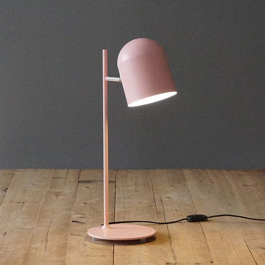 Fun Macaron Bell Nightstand Lamp For Kids Bedroom - Metal Base 1-Bulb Table Light Pink