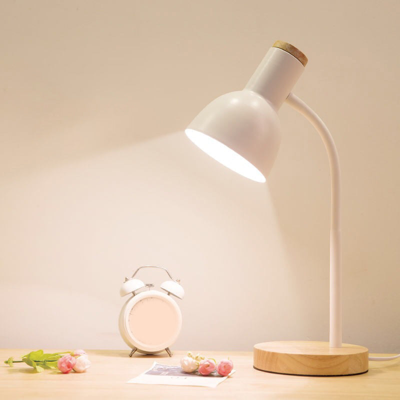Nordic Style Gooseneck Metal Reading Lamp: Elegant Bell Shade Night Table Light White