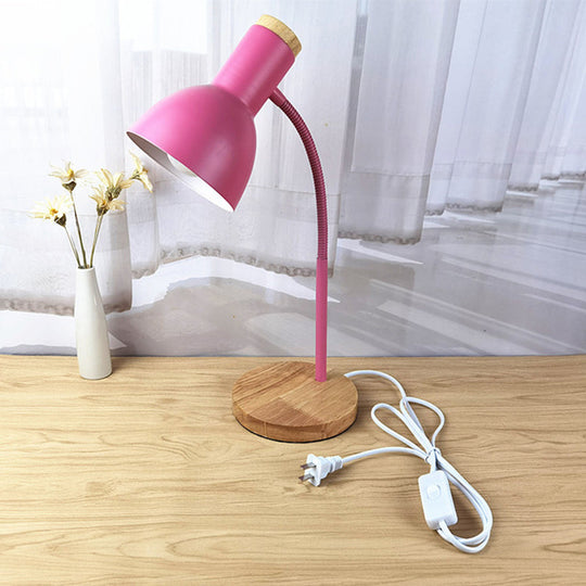 Nordic Style Gooseneck Metal Reading Lamp: Elegant Bell Shade Night Table Light Pink