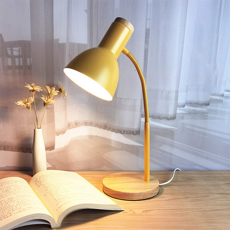 Nordic Style Gooseneck Metal Reading Lamp: Elegant Bell Shade Night Table Light Yellow