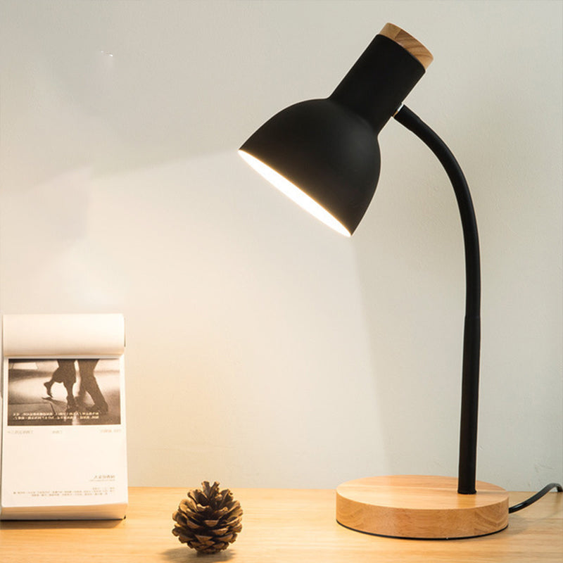 Nordic Style Gooseneck Metal Reading Lamp: Elegant Bell Shade Night Table Light Black