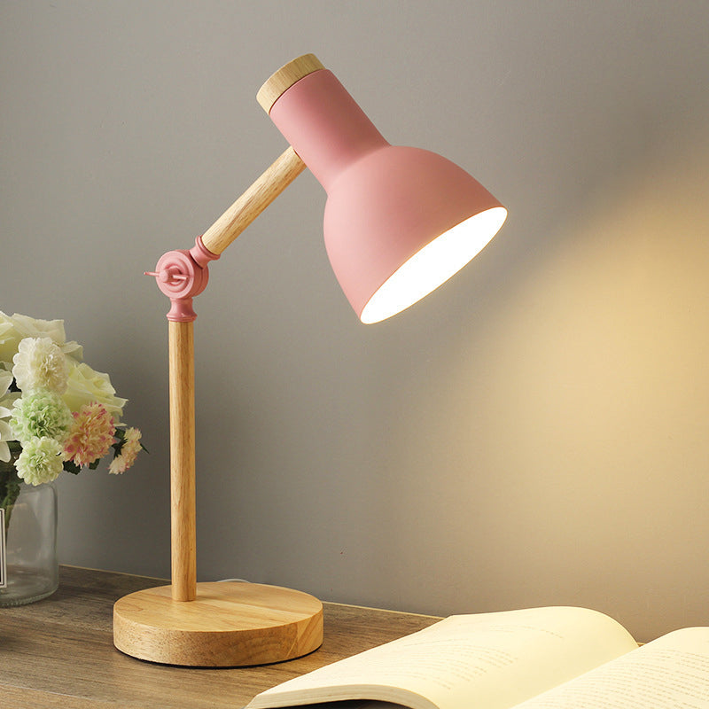 Adjustable Macaron Metal Table Lamp - Torchlight Shade Study Light For Bedroom Nightstands Pink