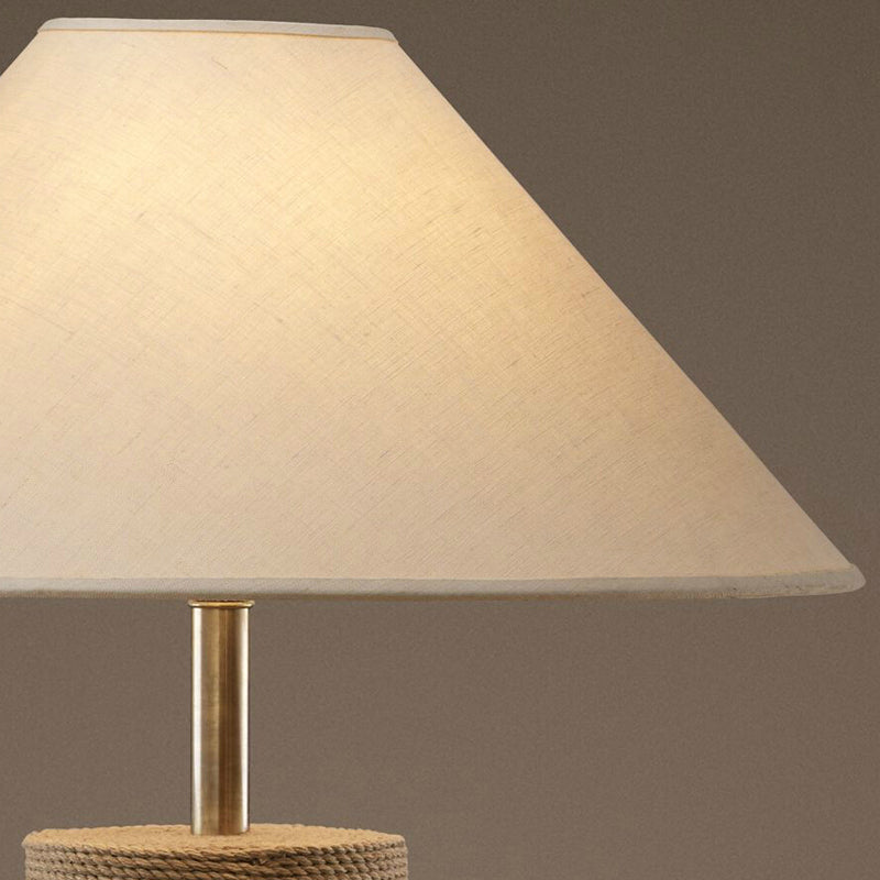 Country Style Fabric Empire Shade Table Lamp: 1-Light Night Light With Rope Pedestal In Flaxen