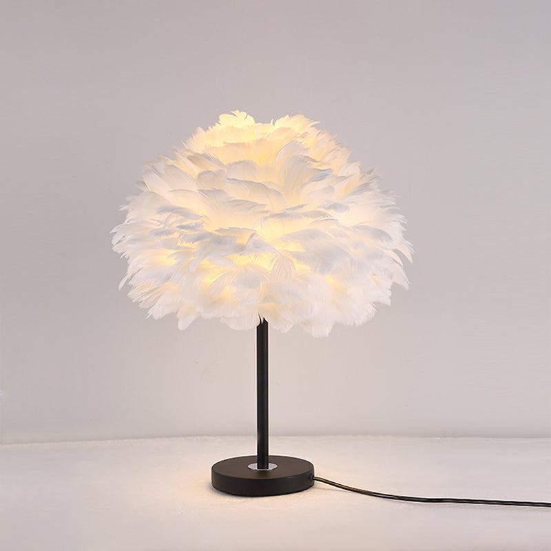 Contemporary Feather Flower Table Lamp - Single-Bulb Night Light For Bedroom Black